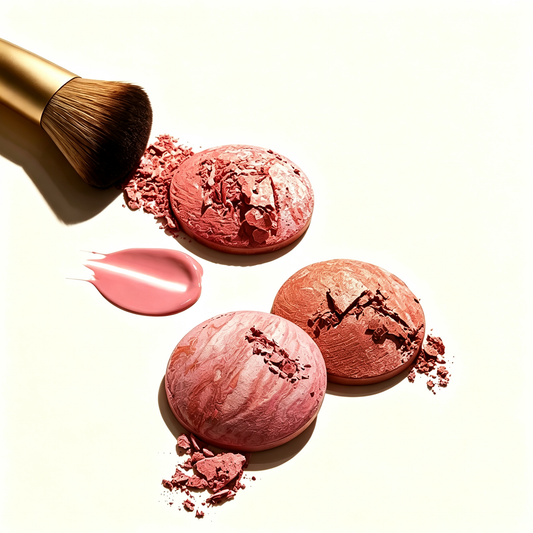 Gold-Handle Black-Shaft Blush Brush - Fluffy Round Head, Wet/Dry Use, Compatible with Powder/Cream/Liquid Formulas