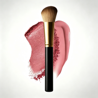 Gold-Handle Black-Shaft Blush Brush - Fluffy Round Head, Wet/Dry Use, Compatible with Powder/Cream/Liquid Formulas