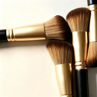 Gold-Handle Black-Shaft Blush Brush - Fluffy Round Head, Wet/Dry Use, Compatible with Powder/Cream/Liquid Formulas