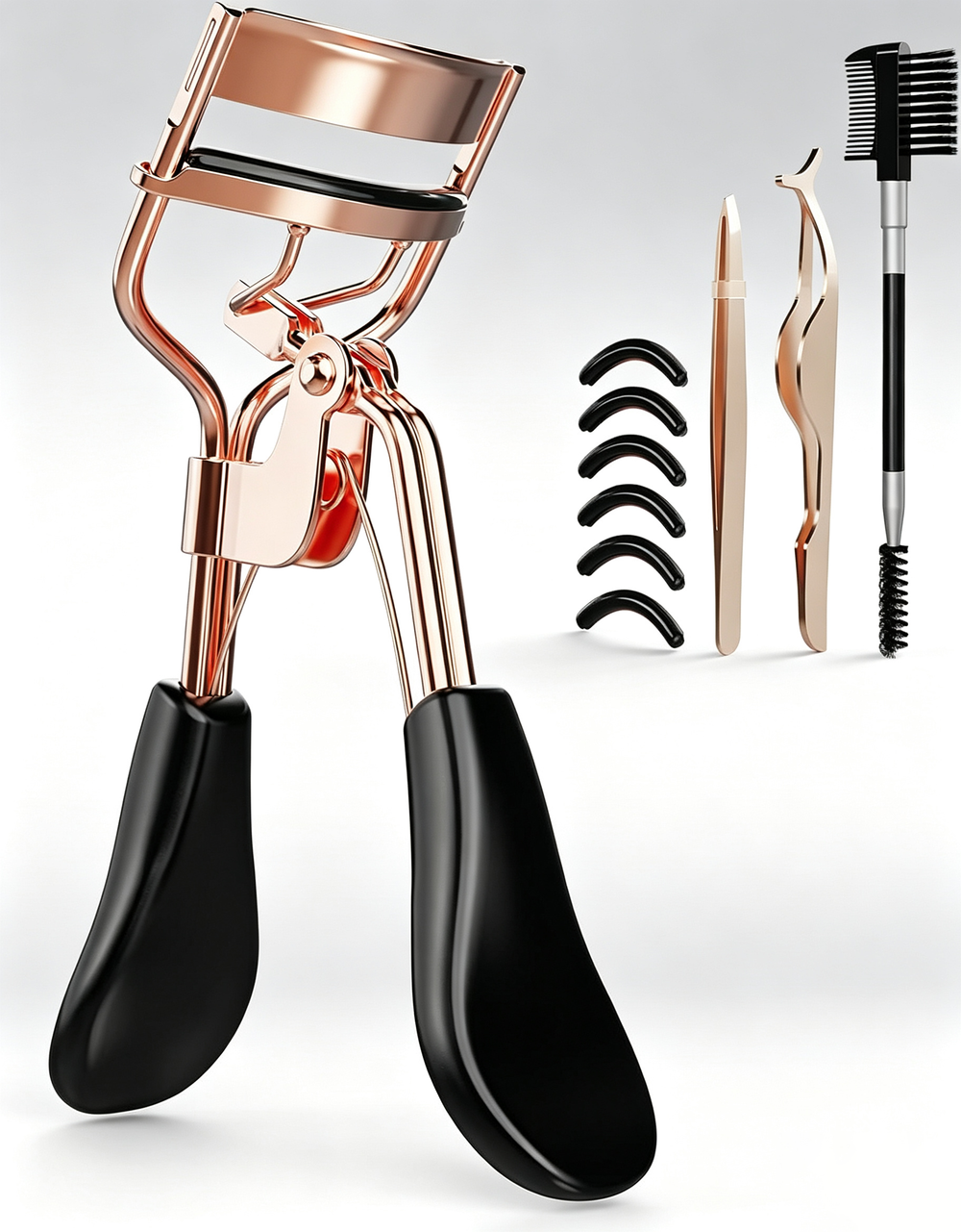Rose Gold Wide-Angle Eyelash Curler Set - Effortless Spring Design, Long-Lasting Curl with Tweezer & Comb