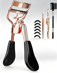 Rose Gold Wide-Angle Eyelash Curler Set - Effortless Spring Design, Long-Lasting Curl with Tweezer & Comb