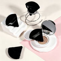 6-Pack Black Triangle Velvet Powder Puffs - Soft & Non-Absorbent, Precision Application for All Face Zones, Wet/Dry Use & Easy to Clean