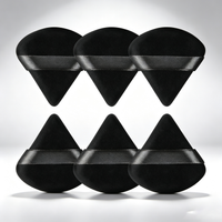 6-Pack Black Triangle Velvet Powder Puffs - Soft & Non-Absorbent, Precision Application for All Face Zones, Wet/Dry Use & Easy to Clean
